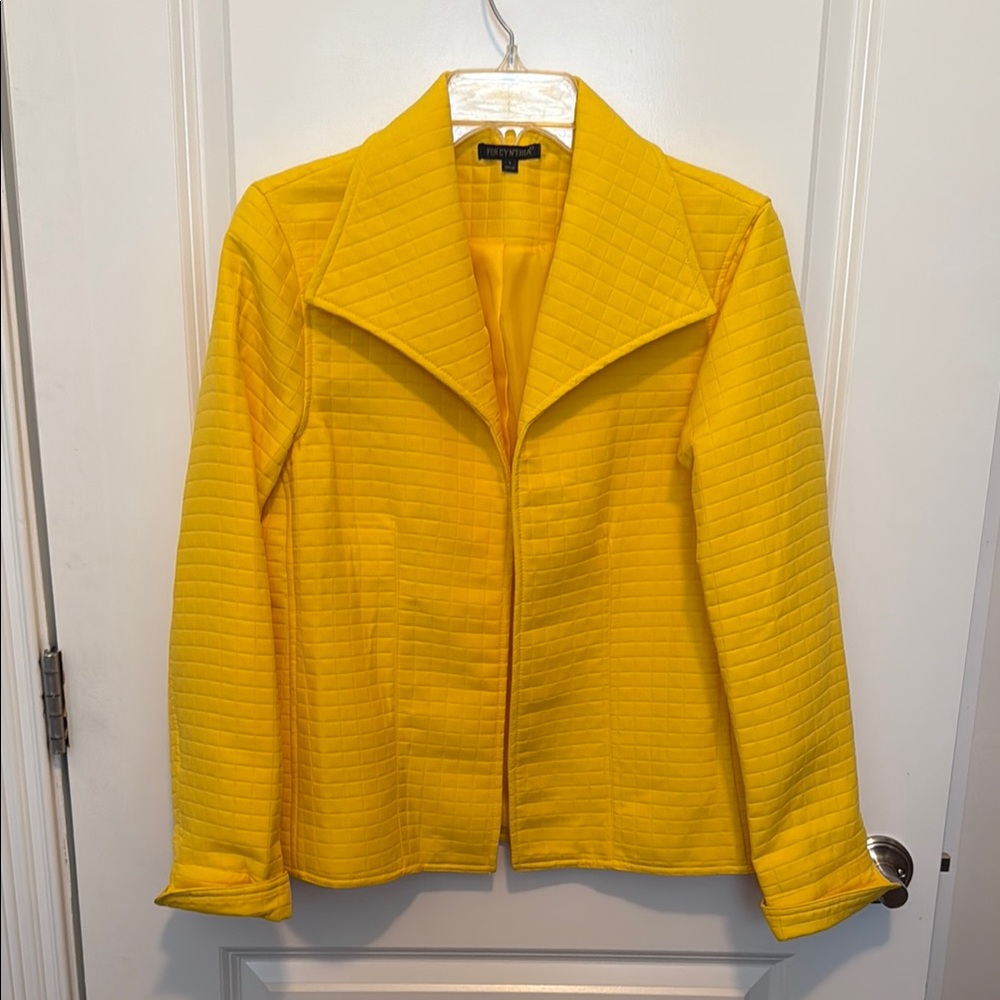 For Cynthia Yellow Blazer with Textured Design